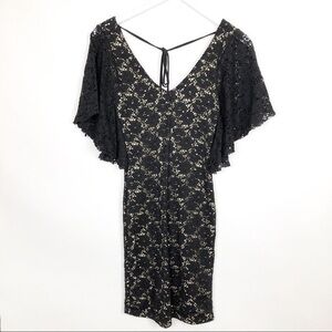 Body Central Black & Nude Crochet Midi Dress Small